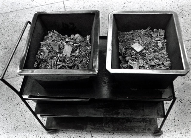 two boxes with cremated ashes, what is left is bones