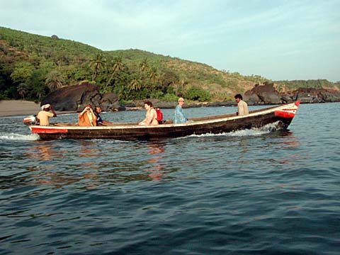 By boat from Halfmoon bach near Gokarna