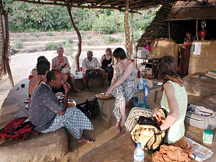 Visitors at Dolphin view restaurant at Halfmoon beach, Gokarna India