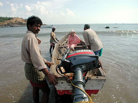 By boat from Om beach to Halfmoon beach