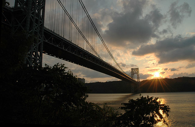 George Washington Bridge at sunset Hudson river