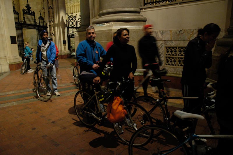 Bicycle riders in procession inside the church. Blessing of the Bikes at The Cathedral Church of St. John the Divine