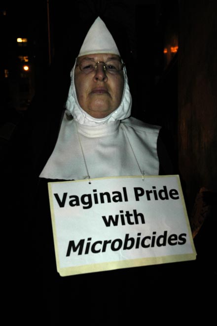 Funeral march, vaginal pride with Microbicides, nun demonstrator